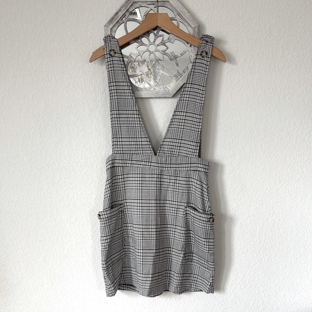 SO • Checkered Academia Plaid Pocketed Collegiate Preppy Pinafore Overall Dress